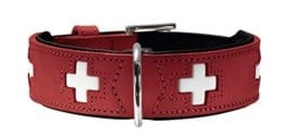 Hunter Hundehalsband Swiss aus Leder, rot/schwarz
