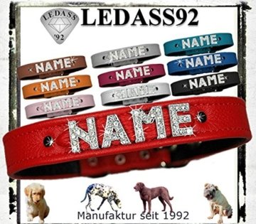 Rotes Hunde Lederhalsband mit Namen in Strass